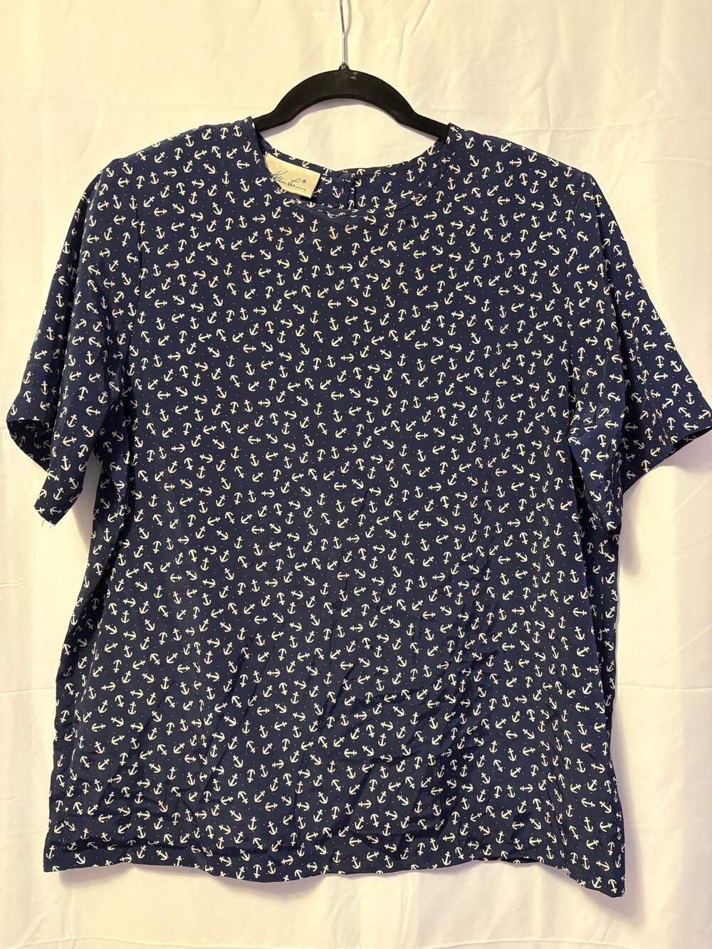Vintage Kathie Lee Nautical Anchor Top Navy Blue Sz 12